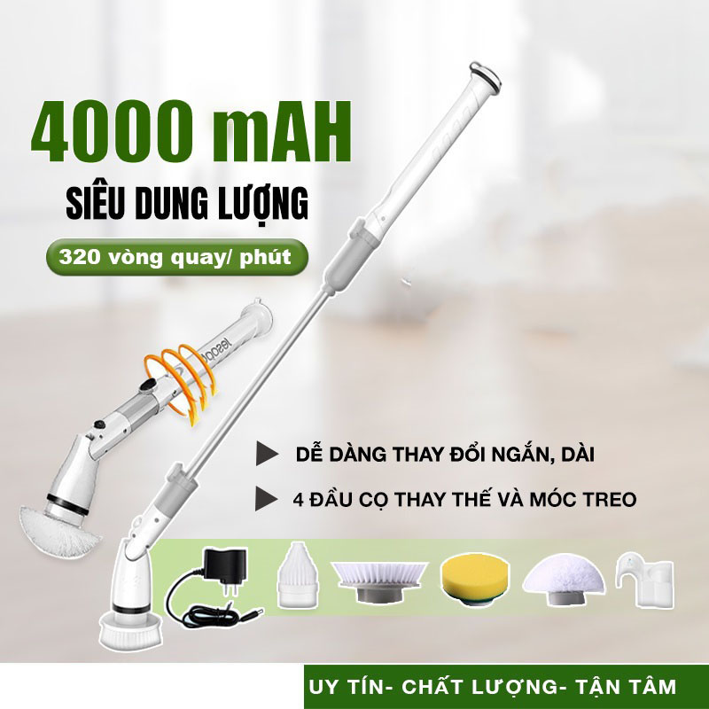 Chổi Điện Cọ Nhà Vệ Sinh Bồn Cầu Toa Let Đa Năng Không Dây Cầm Tay Đa pin 4000 MAH