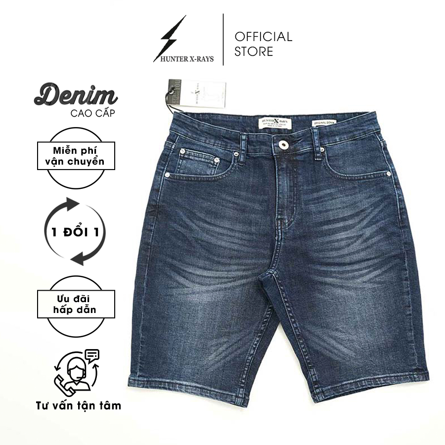 Quần Short Jeans Nam Cao Cấp HUNTER X-RAYS Form  Slimfit Thun Màu Xanh Nam Tính S61