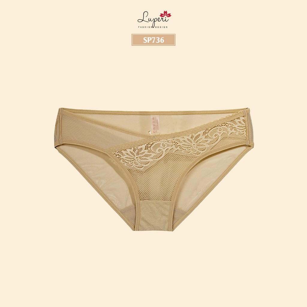 Quần Lót Nữ Ren Họa Tiết Nổi Phối Lưới Cạp Vừa LUPERI SP736 Dáng Bikini Mềm Mịn Co Giãn Không Lằn Mông Khử Mùi