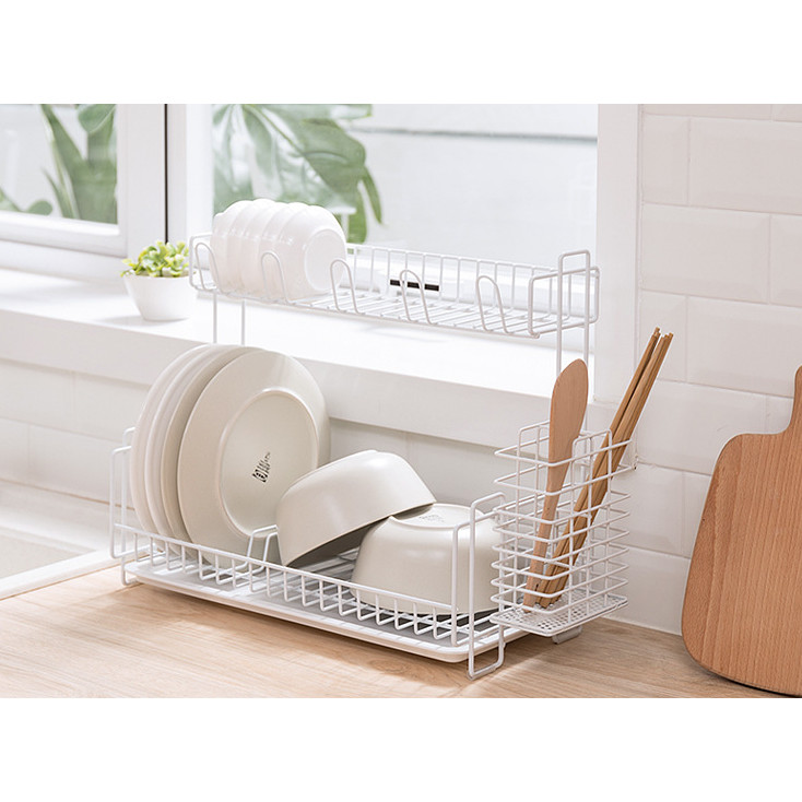 Kệ Úp Chén Bát Đĩa  2 Tầng - Giá Úp Bát Đĩa Mini Nhỏ Gọn - Kèm Khay Hứng Nước & Ống Đựng Đũa  - Chính Hãng Cemill
