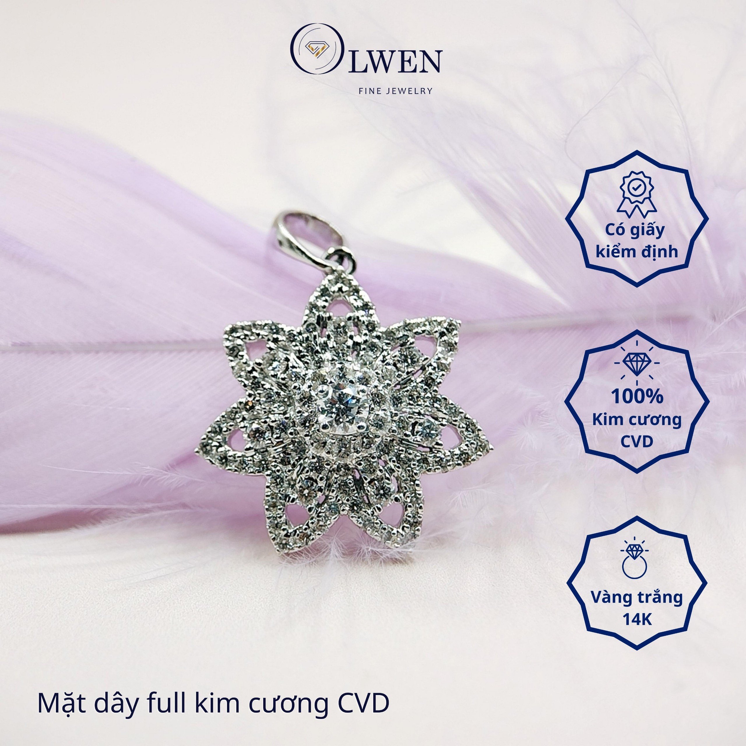 Mặt Dây 14k Trắng Olwen Đính Kim Cương CVD HA209