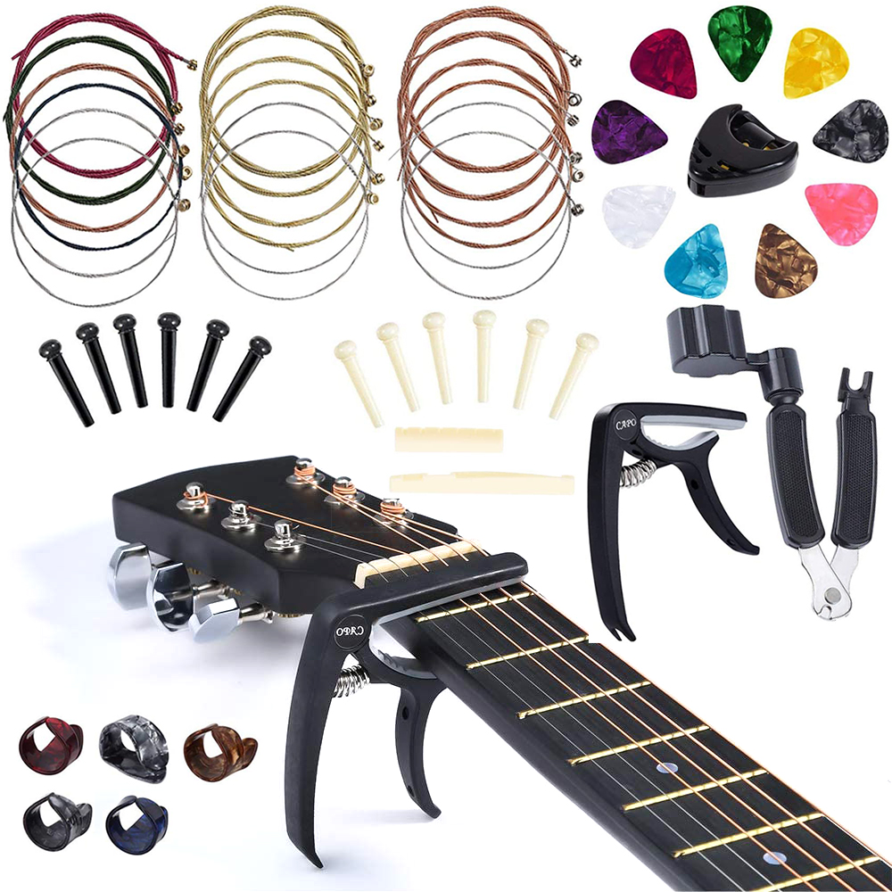 36 cái phụ kiện guitar Bộ bảo vệ ngón tay String Bộ quay số guitar nhẹ Bộ chỉnh màn hình LCD