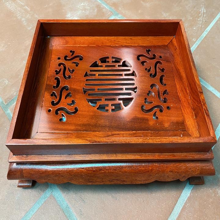 Khay trà trơn chân cuốn gỗ hương cao cấp