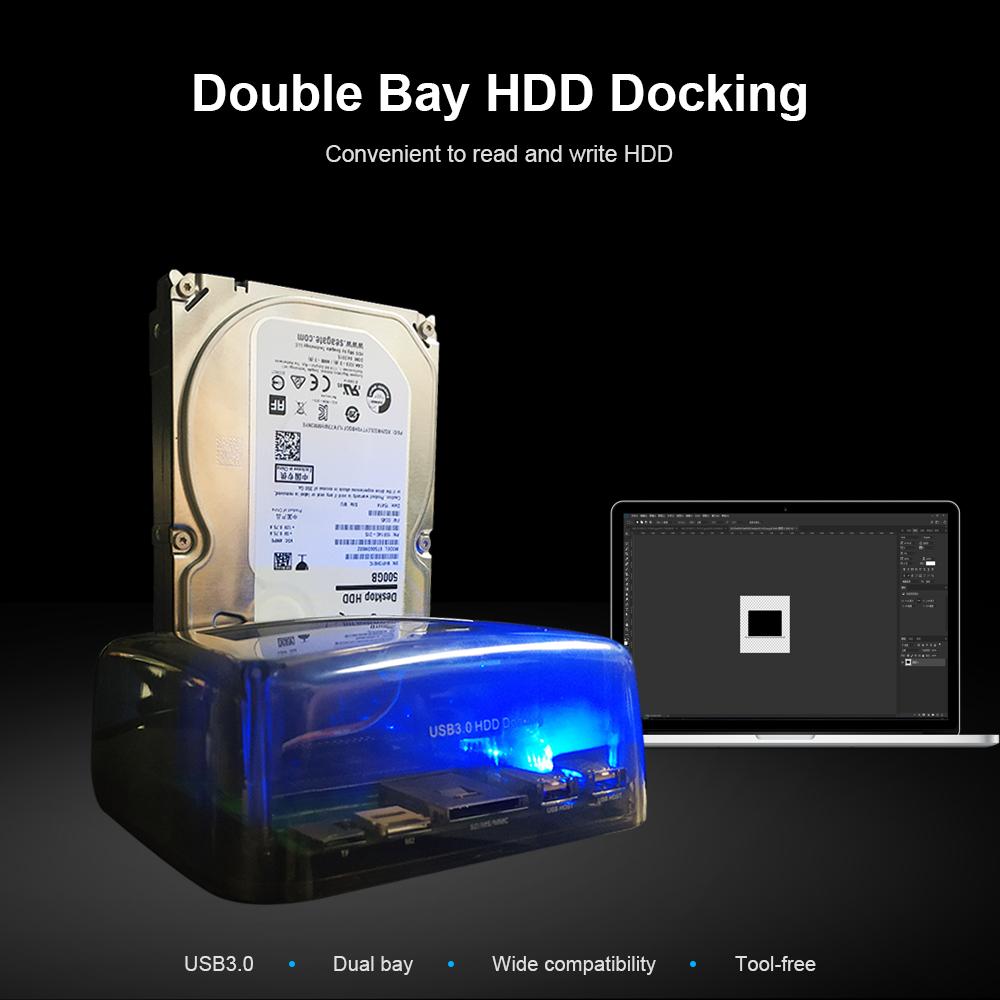 Đế cắm ổ cứng Cổng USB 3.0 đến 2.5 / 3.5 inch IDE & SATA Tốc độ nhanh Dual Bay HDD SSD