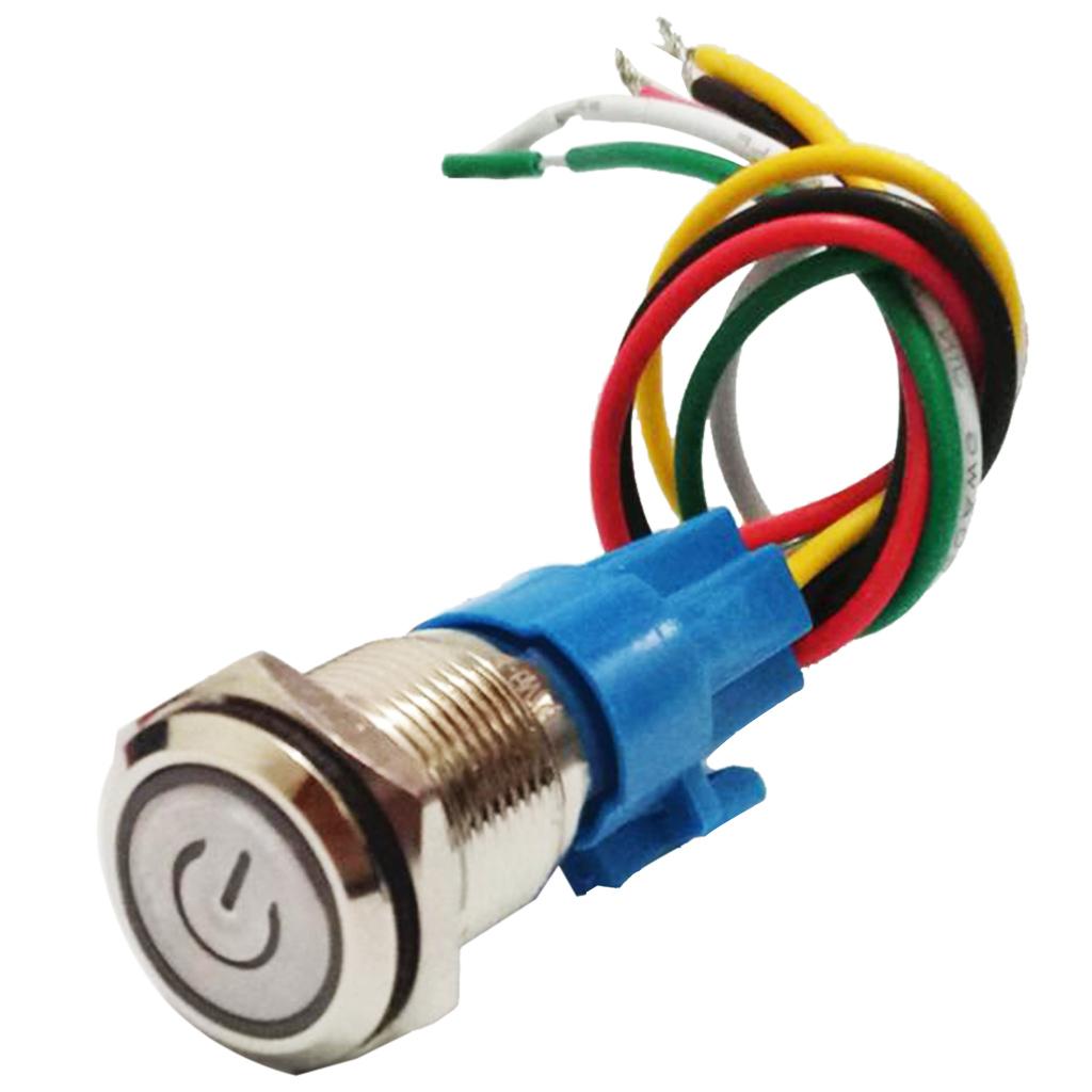 Chốt Đẩy Nút Công Tắc chống Nước Kim Loại Vỏ Bạc Phù Hợp Với 16 Mm Tự Khóa Led Chốt Điều Khiển + Dây 150 Mm