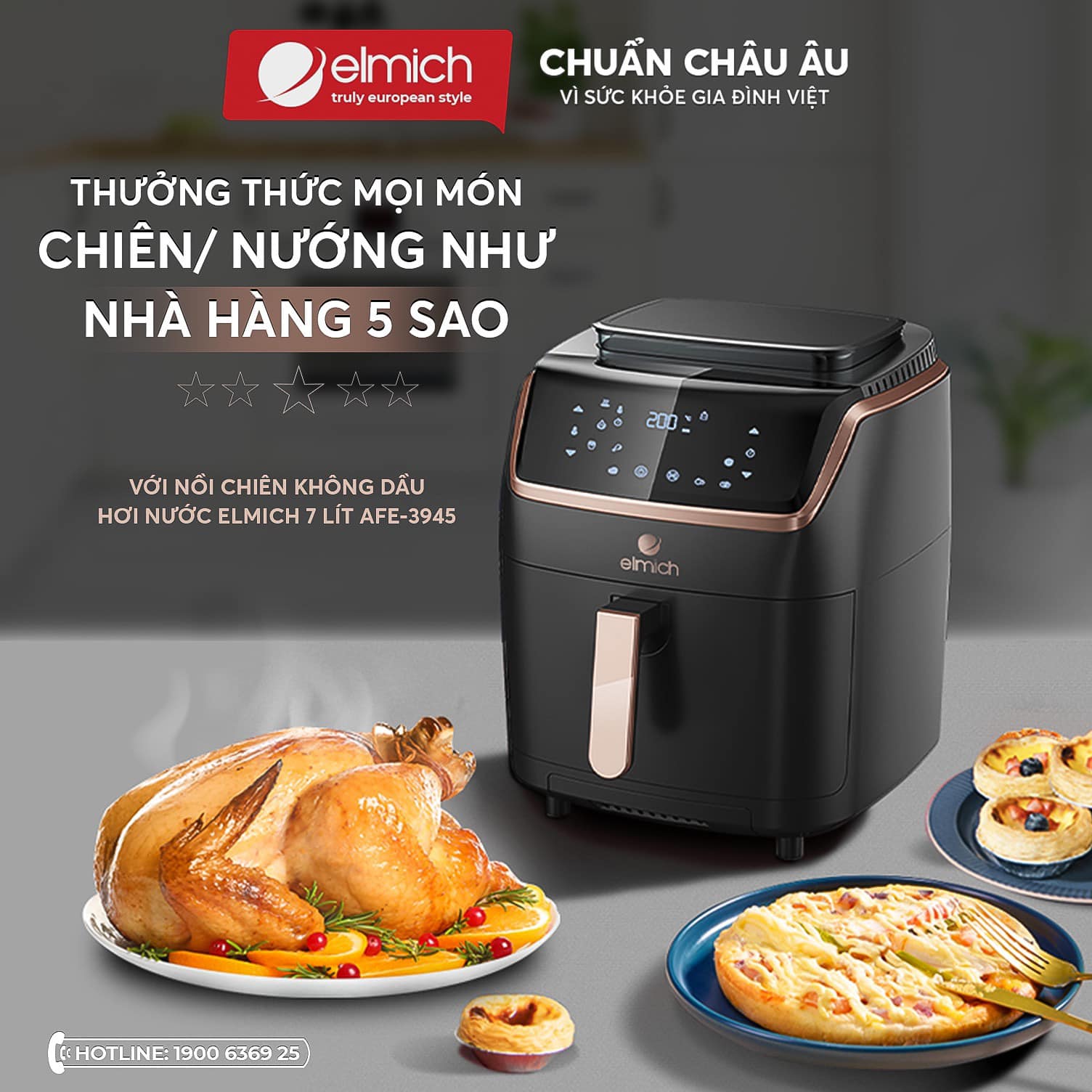 Nồi chiên không dầu hơi nước Elmich 7L AFE-3945 - Hàng chính hãng