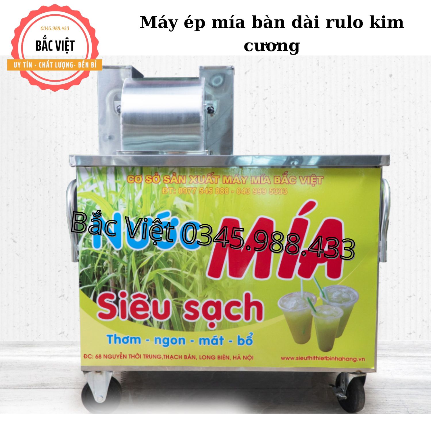 Máy ép nước mía siêu sạch bàn dài 2 cây motor mới Đài Loan , 3 rulo nhám kim cương inox