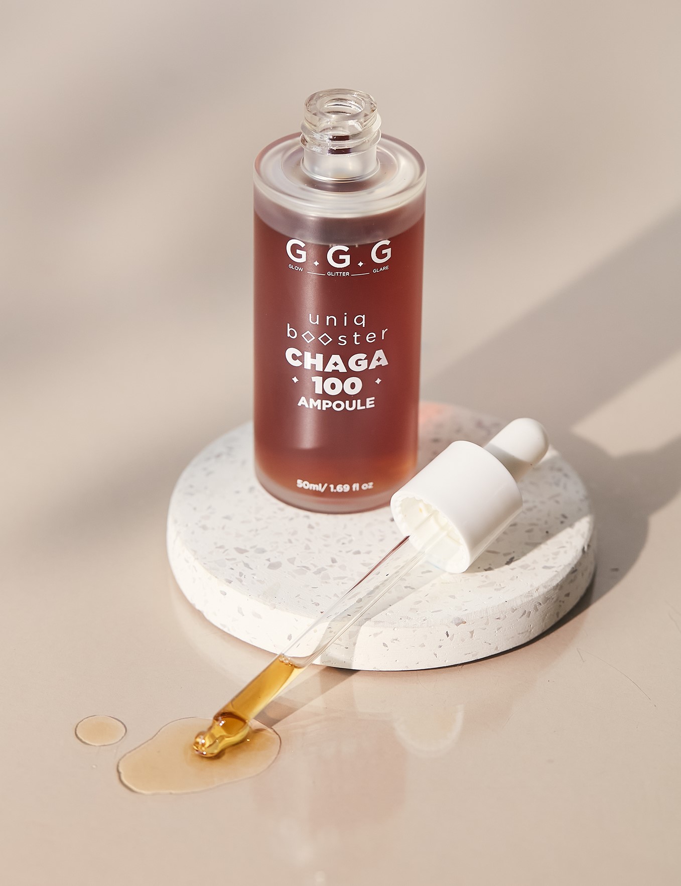 Tinh Chất GGG Uniq Booster Chaga 100 Ampoule Từ Nấm Chaga Phục Hồi, Làm Dịu &amp; Cấp Ẩm 50ml