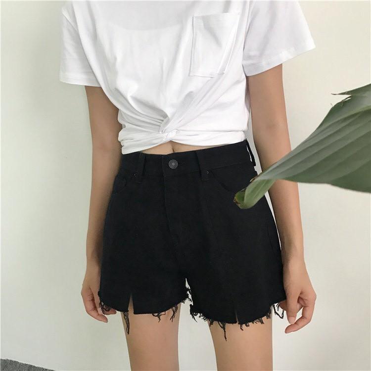 Quần Short Jeans Cạp Cao Tua Gấu Hàn Quốc