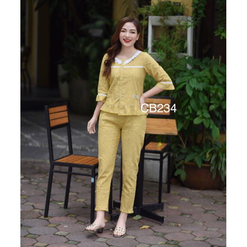 Set đồ bộ mặc nhà thu đông cổ ren đẹp