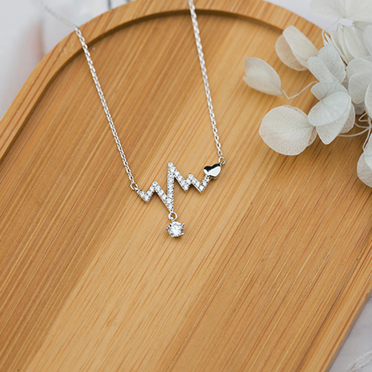 Dây chuyền mặt nhịp tim, Vòng cổ bạc 925 hình nhịp tim nhẹ nhàng thanh lịch Pamela