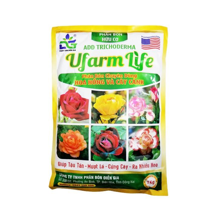 Phân bón hữu cơ hoa hồng Ufarm Life chuyên dùng cho hoa hồng giúp tậu tán, cứng cây, mướt lá 1kg