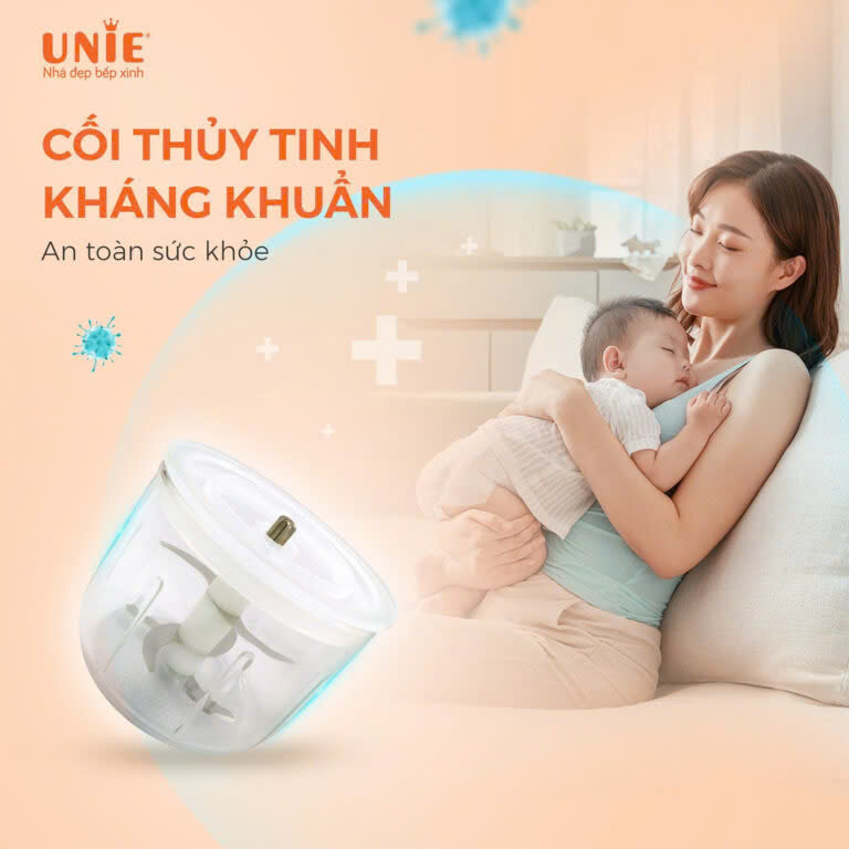 Máy xay đa năng mini Unie UMB02 - Cối thủy tinh kháng khuẩn - Xay đa năng, công suất vượt trội -