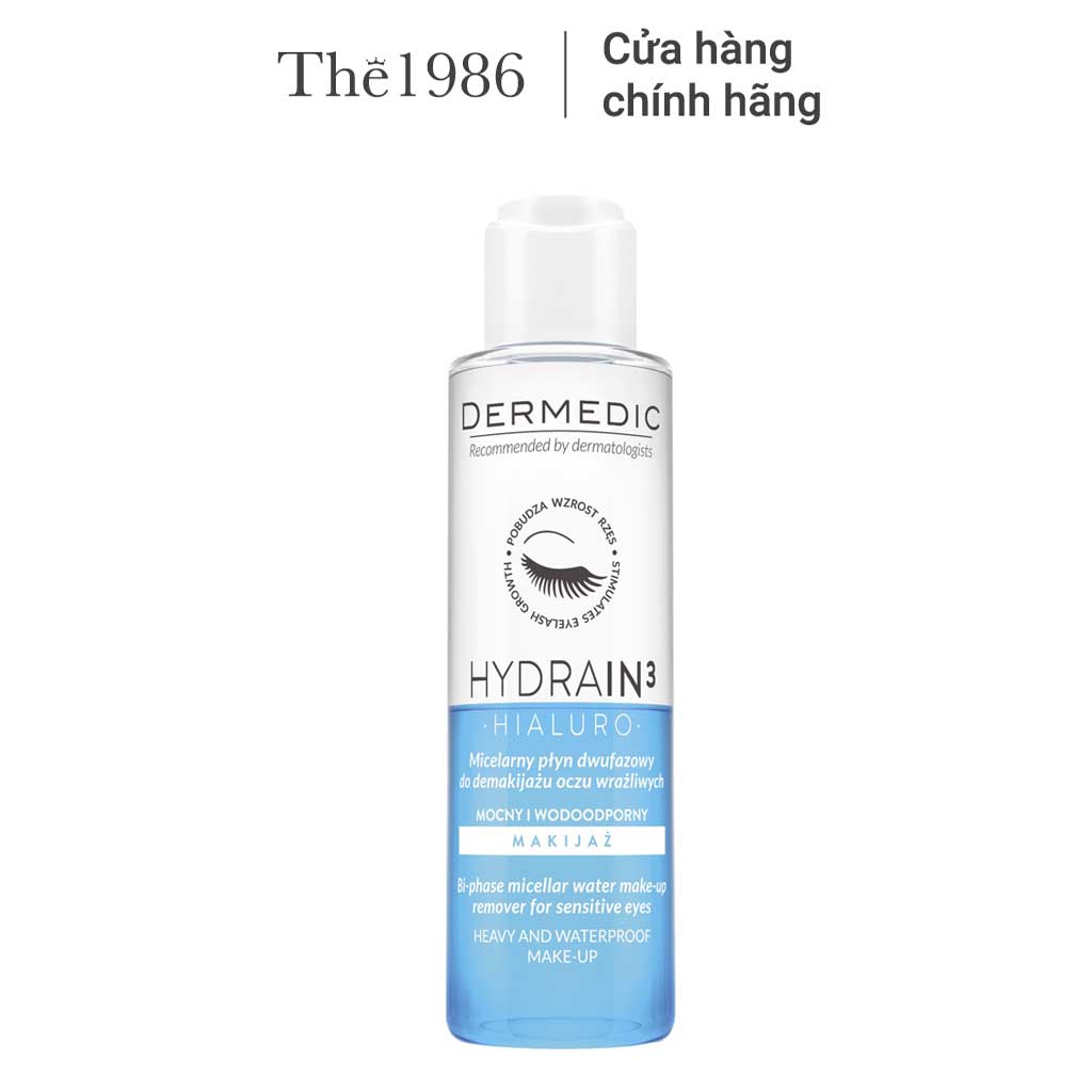 Nước tẩy trang chuyên dụng cho mắt và môi Dermedic Hydrain3 Hialuro Two-Phase Micellar Make-Up Remover 115ml