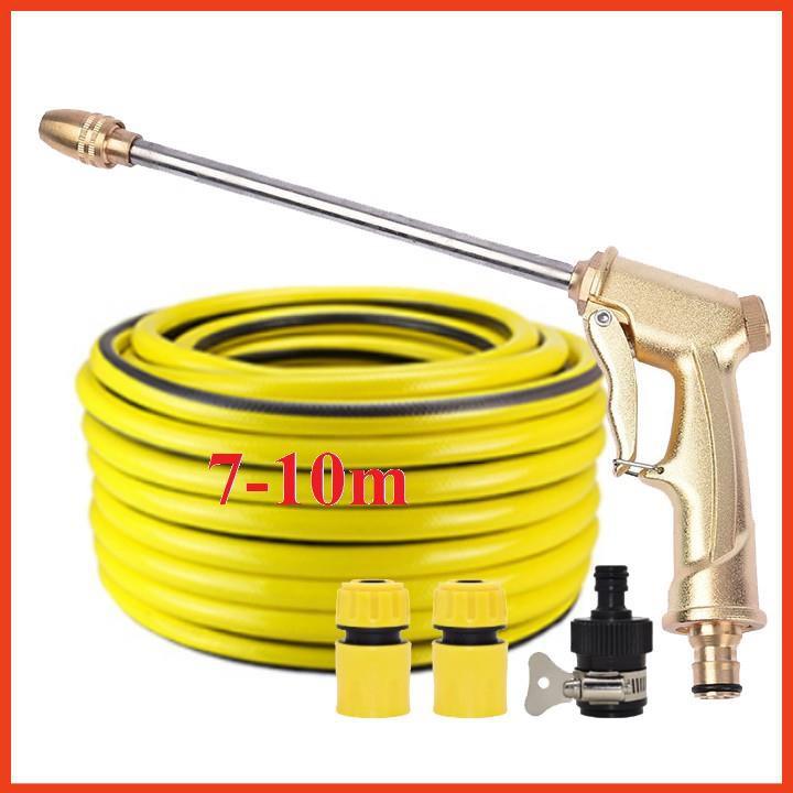 Bộ dây vòi xịt nước rửa xe, tưới cây .tăng áp 3 lần,loại 7m,10m 206701-2 đầu đồng,cút,nối nhựa đen