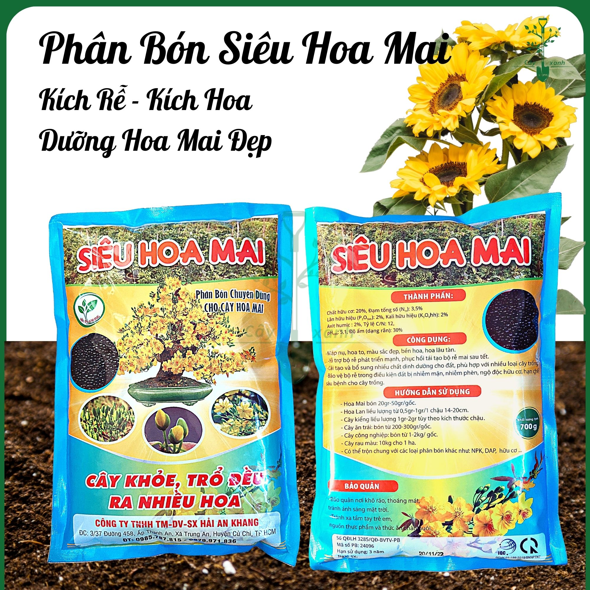 Phân bón chuyên dùng cho hoa mai - Siêu hoa mai - Kích rễ, Cây khỏe, Trổ điều, Nhiều hoa, Dưỡng hoa mai đẹp - Gói 700g