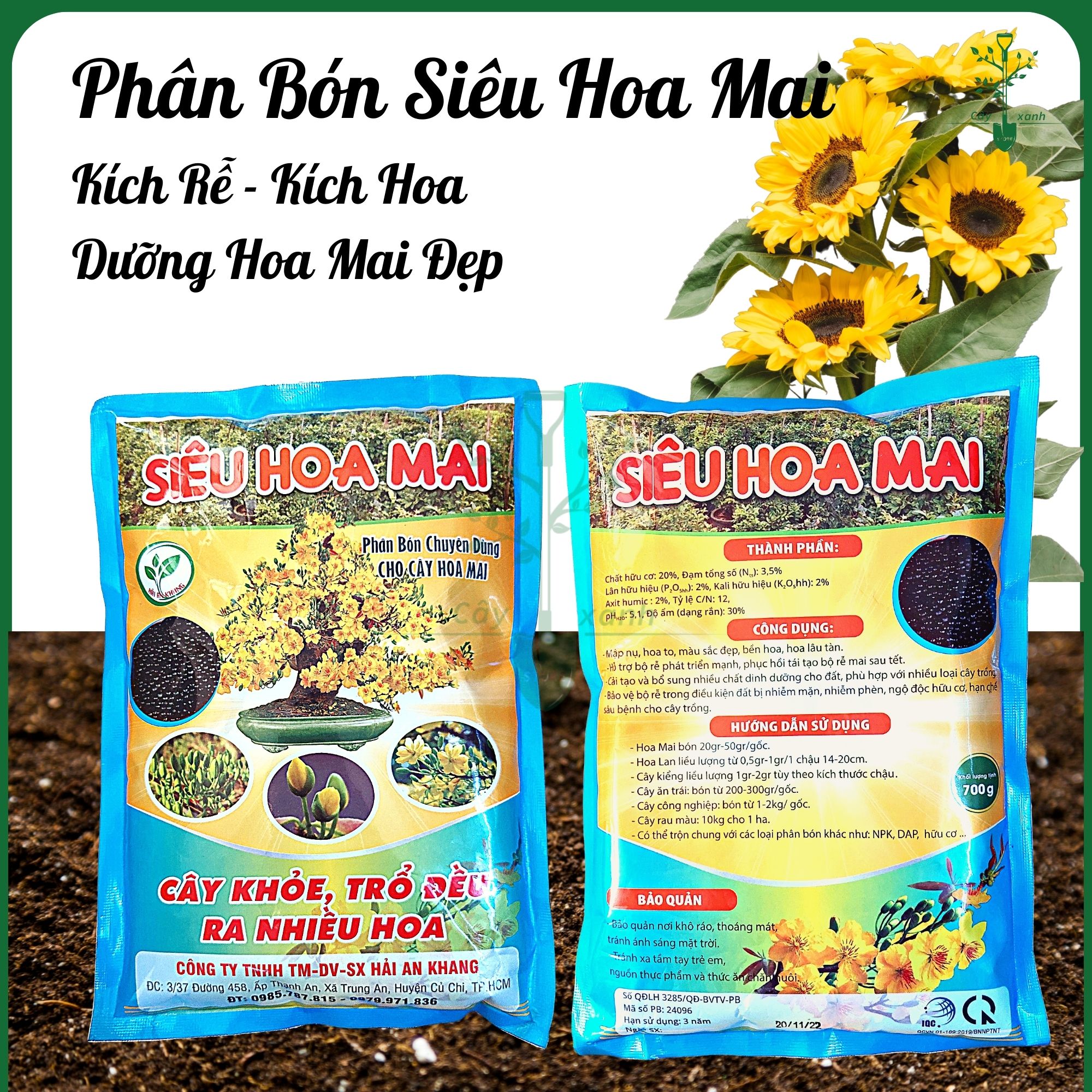 Phân bón chuyên dùng cho hoa mai -  Siêu hoa mai - Kích rễ, Cây khỏe, Trổ điều, Nhiều hoa, Dưỡng hoa mai đẹp - Gói 700g