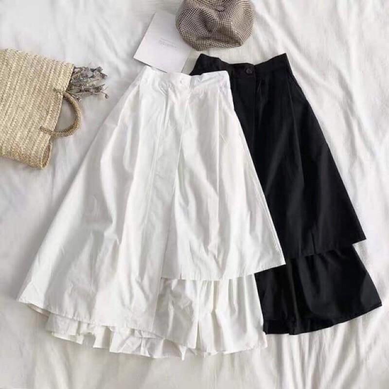 Chân Váy Midi Ulzzang Nữ, Chân Váy Xếp Ly 2 Màu Đen Trắng