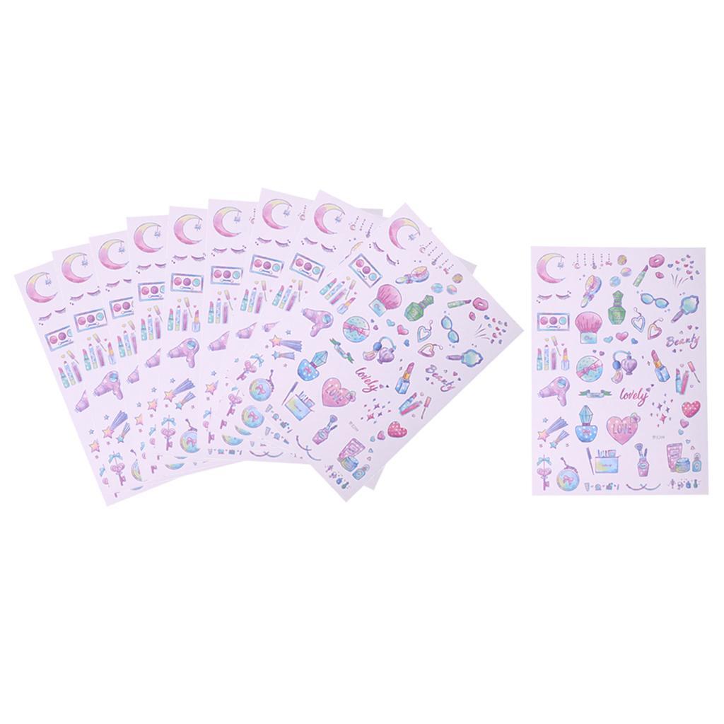 10 Sheets Life Planner Stickers Makeup Beauty Decals Diary Album DIY Craft