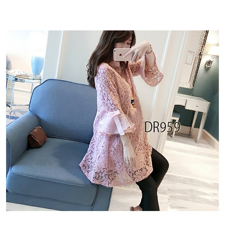 Áo Bầu Thu Đông Ren Len Duyên Dáng DR959