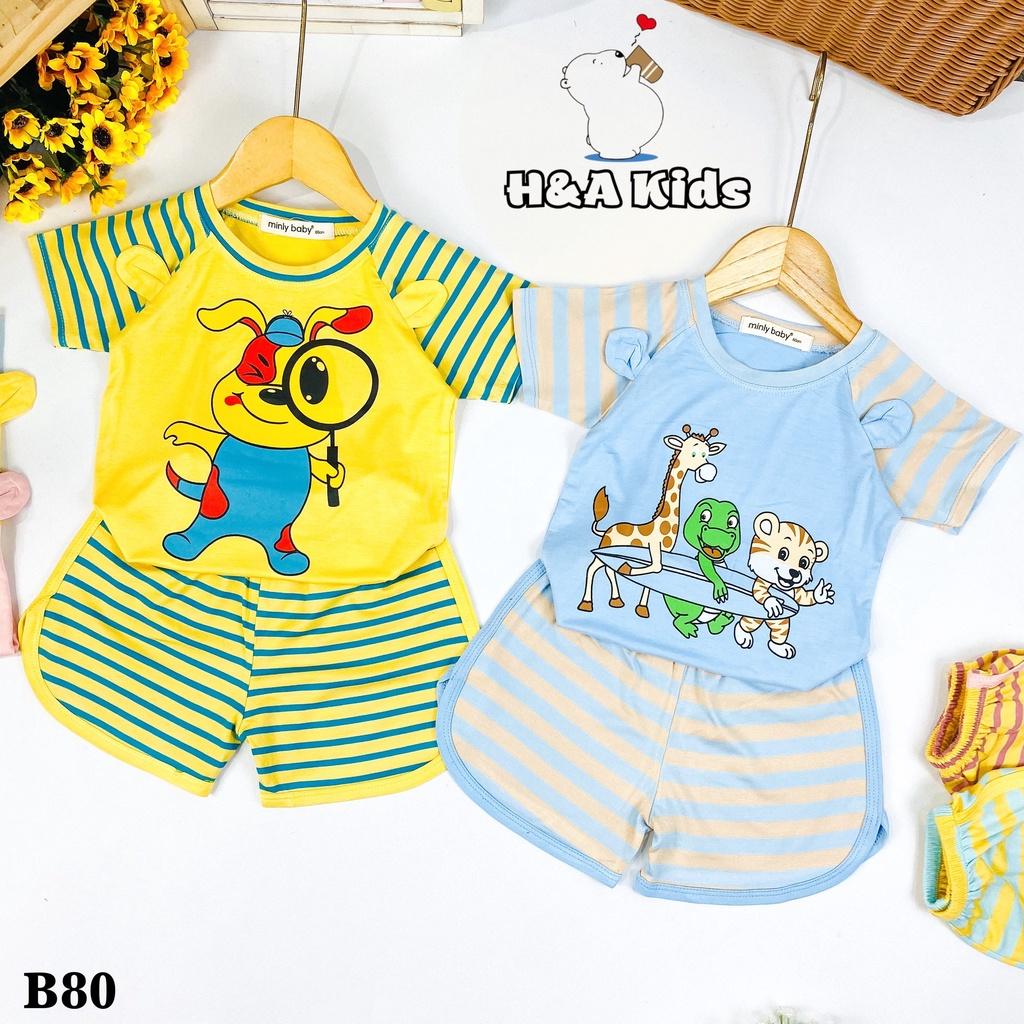 Bộ ngắn tay thun lạnh in hình phối tay và quần sọc sệt cho bé trai bé gái HÀNG CHUẨN LOẠI 1