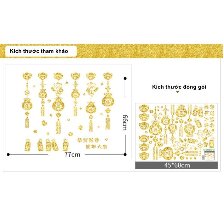 Decal hít tĩnh điện trang trí dán tết - 2 CHÚ MÈO CẦM TÚI TIỀN THỎI VÀNG PHAO NỔ