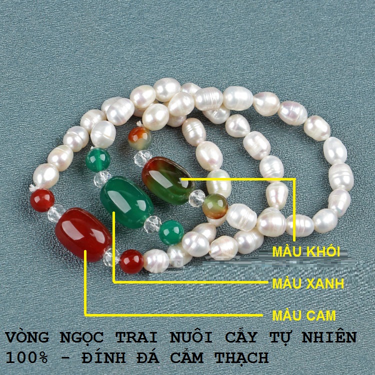 Combo Vòng đeo tay Ngọc Trai Nuôi cấy tự nhiên đính đá Cẩm Thạch, Tặng kèm hộp Lót Nhung Gấm