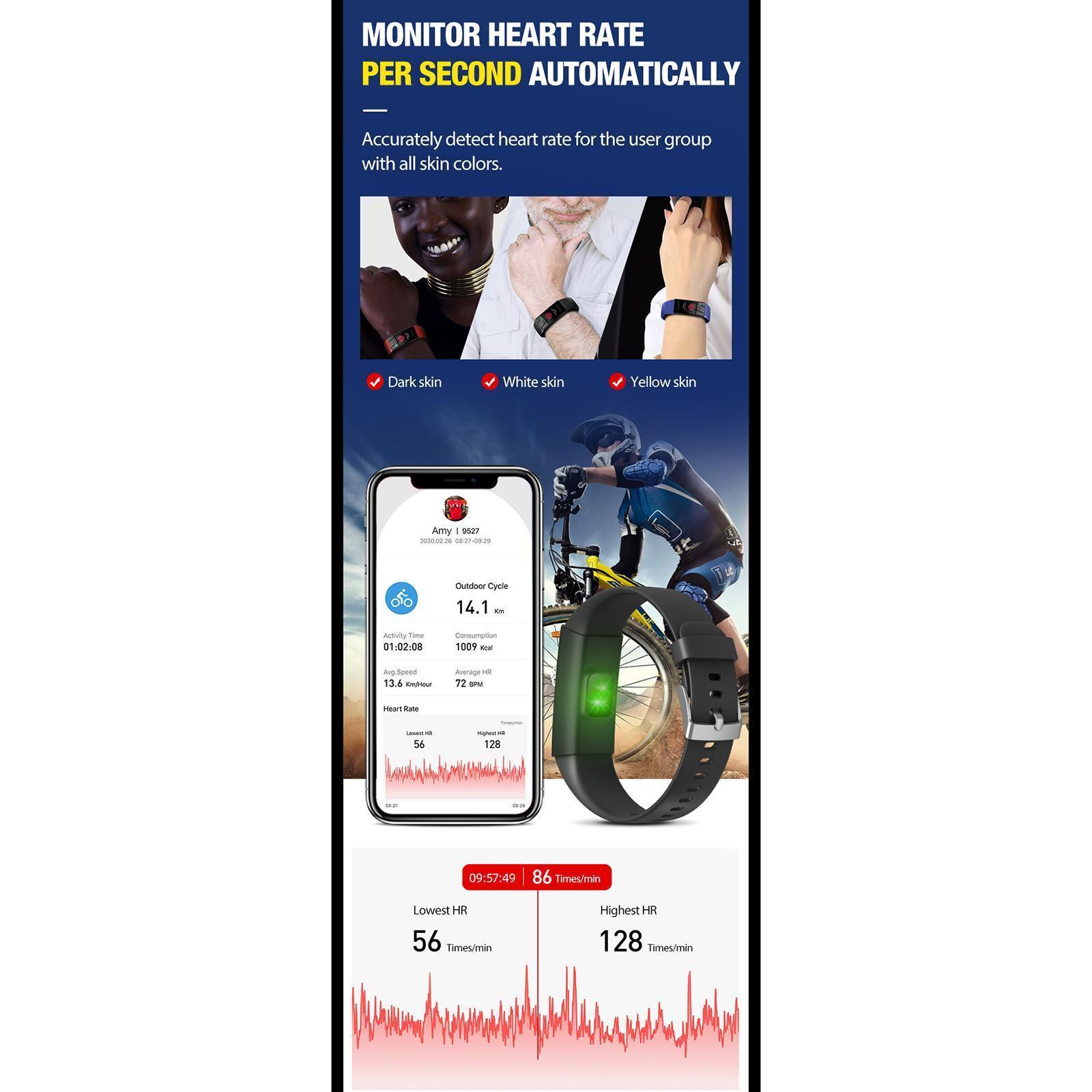 Waterproof Smart Watch Blood Pressure Monitor Bracelet Gift Black