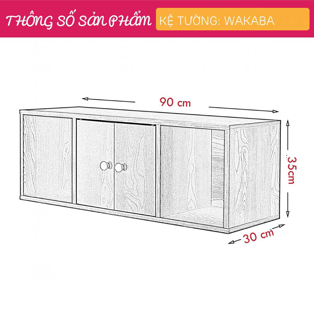 Kệ gỗ treo tường trang trí hiện đại SMLIFE Wakaba  | Gỗ MDF dày 17mm chống ẩm | D90xR30xC35cm