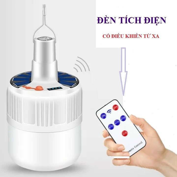 Bóng Đèn Led Sạc Tích Điện V51 Có Remote 60W - Bóng Đèn Tích Điện Năng Lượng Mặt Trời Có Móc Treo