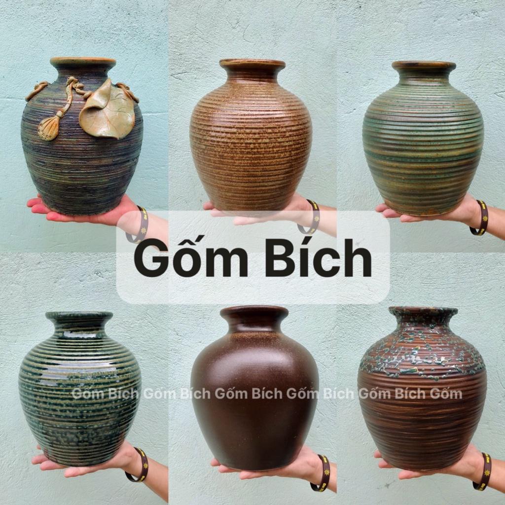 Bình Hoa Lọ Hoa Dáng Vò Tròn To Có Cổ Men Mộc Gốm Sứ Bát Tràng - Gốm Bích