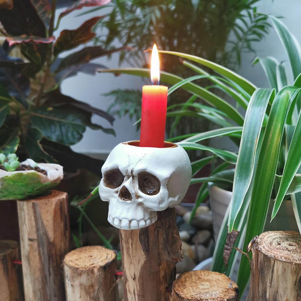 Human Skull Candle Holder Candlestick for Halloween Decor