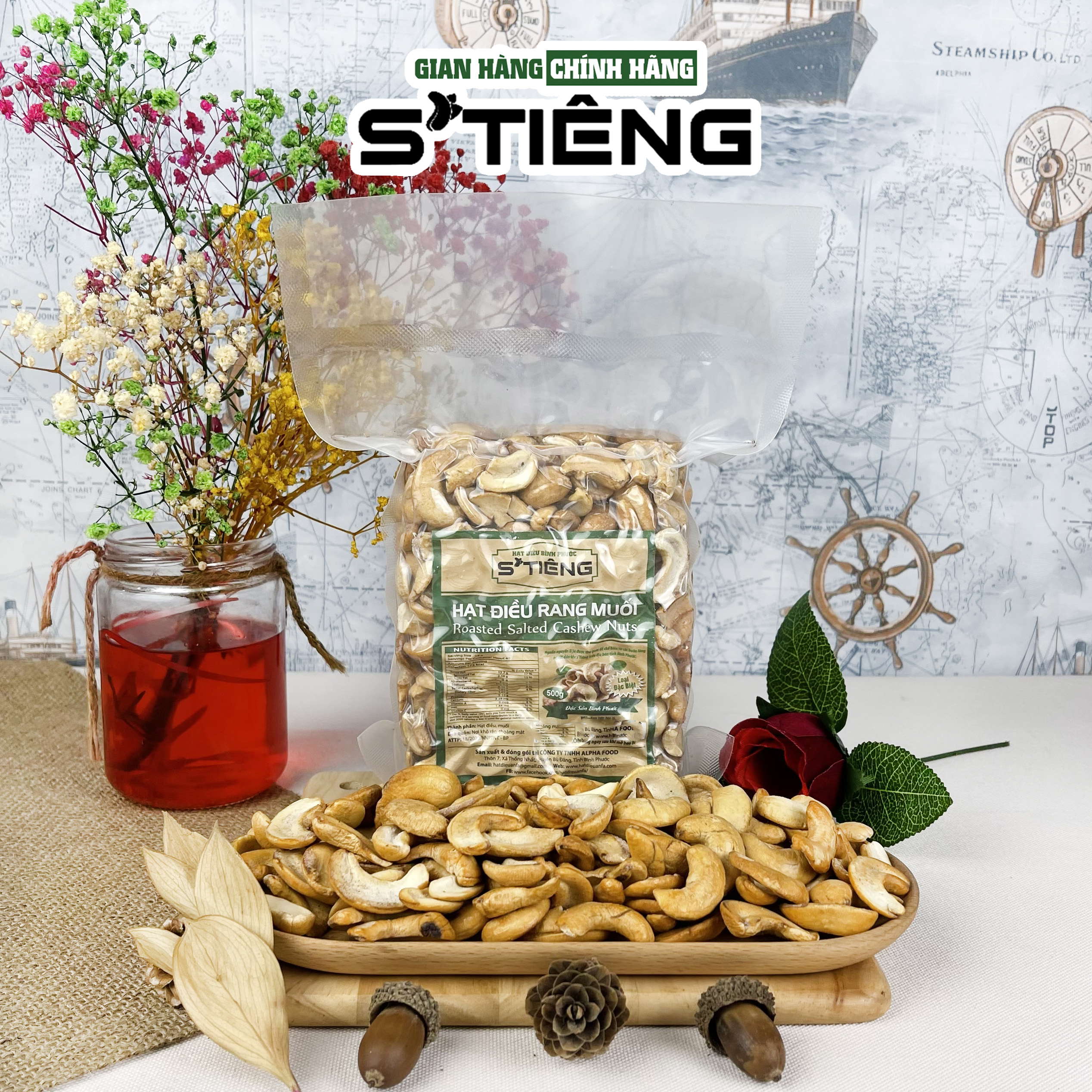 500Gr Hạt Điều Rang Muối Bể Sạch Vỏ Lụa S'Tiêng Hút Chân Không