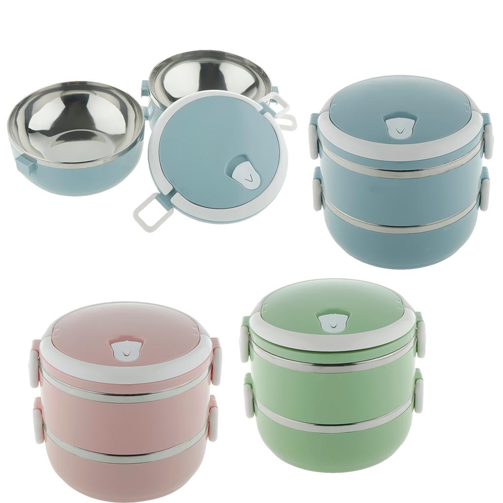 Stainless Steel Thermal Lunch Box Portable Tiffin Bento Box 2 Tier Pink