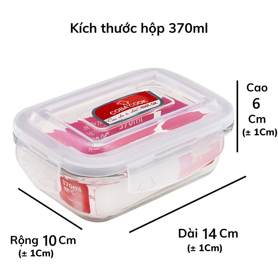 Bộ Hộp Cơm Thủy Tinh Chịu Nhiệt COBACOOK 1 hộp 400ml 2 hộp 370ml và túi giữ nhiệt - CCR4L33BS