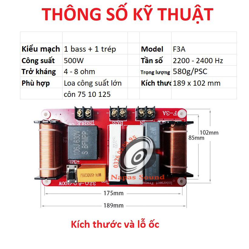 BỘ 2 CÁI MẠCH PHÂN TẦN 2 LOA F3A - CÓ CHỈNH TRÉP - CHO CÁC LOA CÔNG SUẤT LỚN - MẠCH PHÂN TẦN 2 ĐƯỜNG TIẾNG