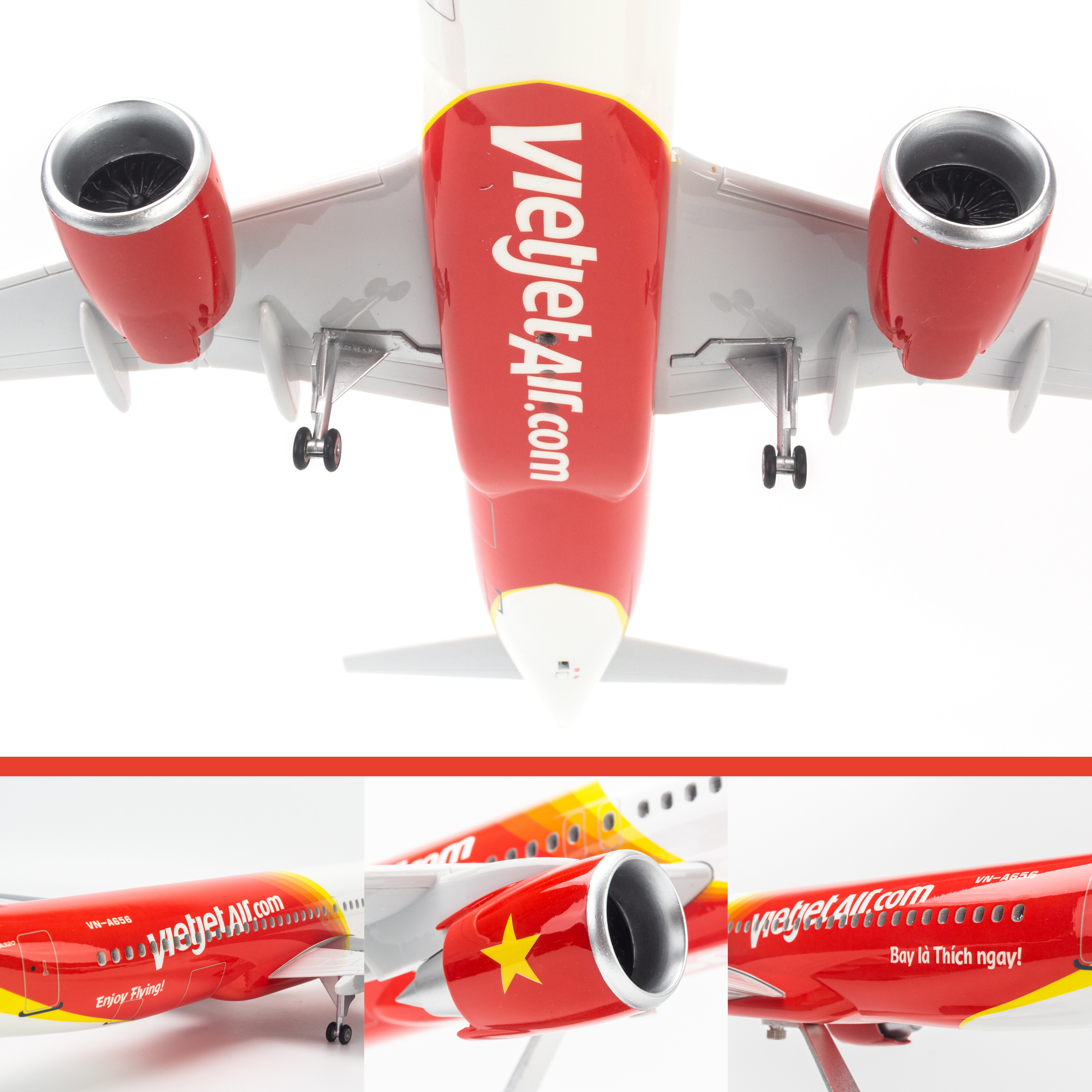 Mô hình máy bay Vietjet Air Airbus A320 lắp ráp có đèn 47cm MBMH46