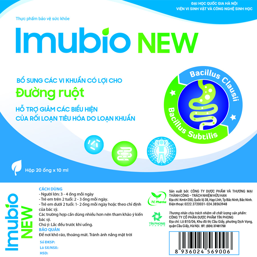 Imubio New Bổ sung vi khuẩn có lợi cho đường ruột, hỗ trợ giảm các biểu hiện của rối loạn tiêu hóa - Hộp 20 ống 