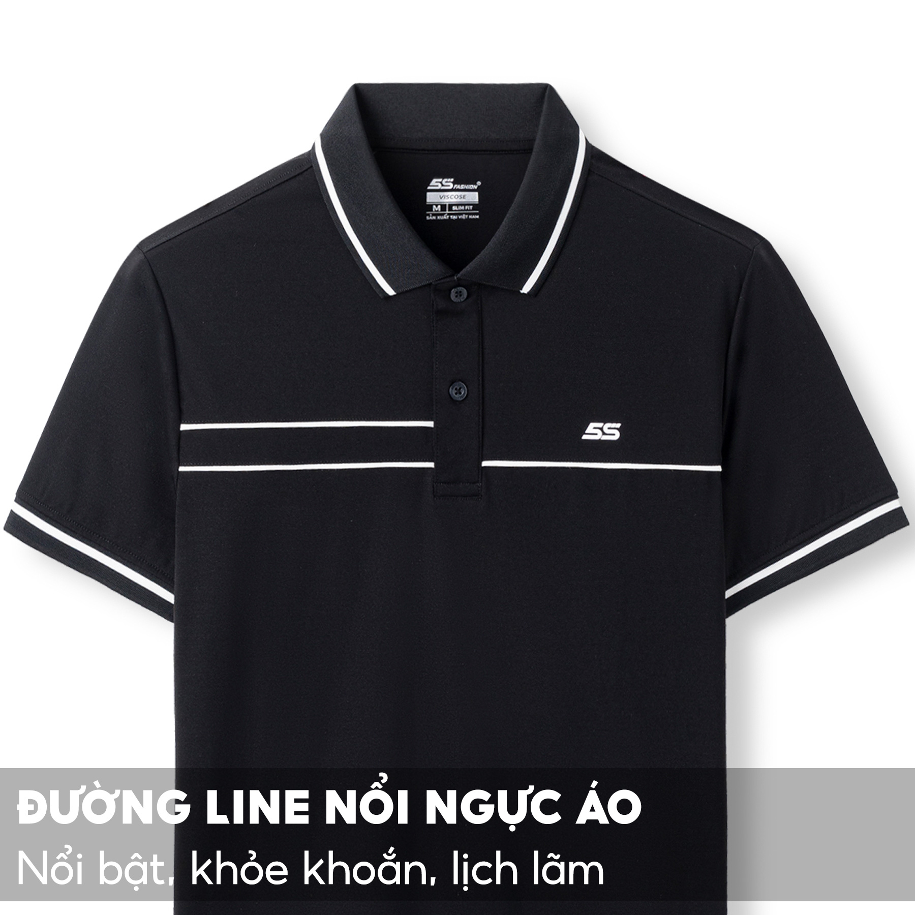 Áo Polo Nam 5S Premium, Chất Liệu Viscose Cao Cấp, Mềm Mịn, Thoáng Mát, Thiết Kế Viền Nổi Sọc Khỏe Khoắn (APC23030)