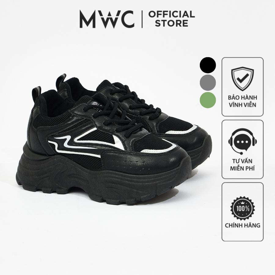 Giày thể thao nữ MWC 0741 - Giày Sneaker Đế Cao 5cm Chất Da Phối Lưới Thời Trang