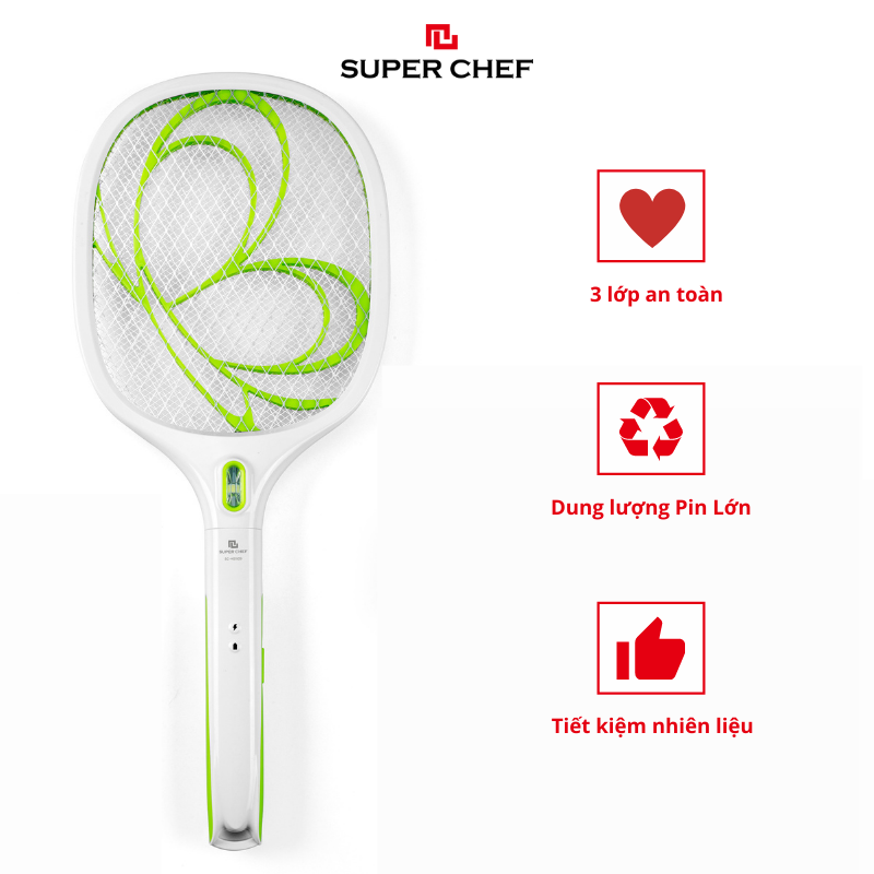 Vợt muỗi Super Chef sạc điện và sạc năng lượng mặt trời CAO CẤP