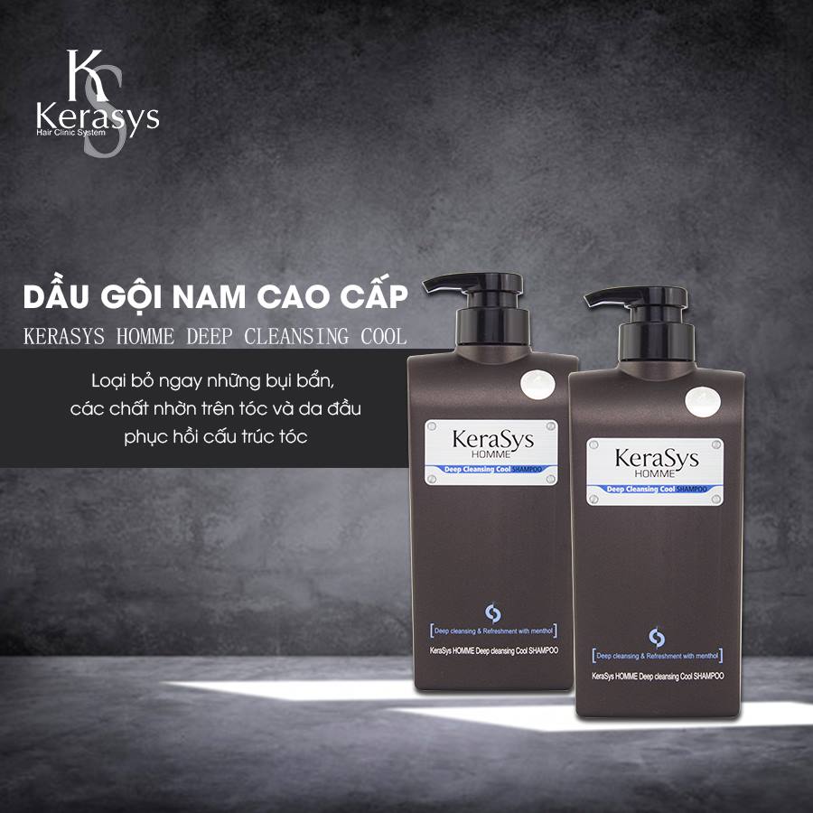 Dầu gội nam Kerasys Home Deep hương bạc hà mát lạnh và tạo nếp tóc Hàn Quốc 550ml + Móc khoá 