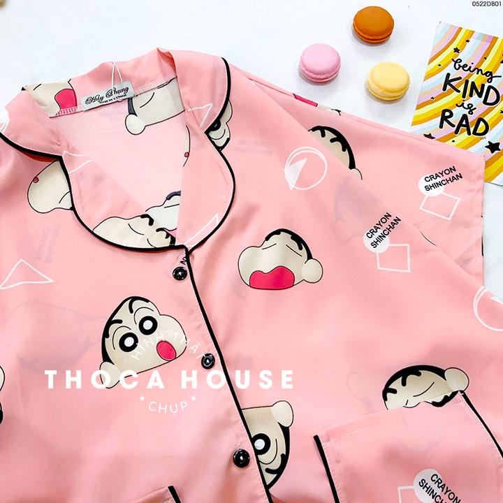 Đồ bộ pyjama mặc nhà kiểu cánh dơi 2 túi viền họa tiết THOCA HOUSE dễ thương xinh xắn, thoải mái