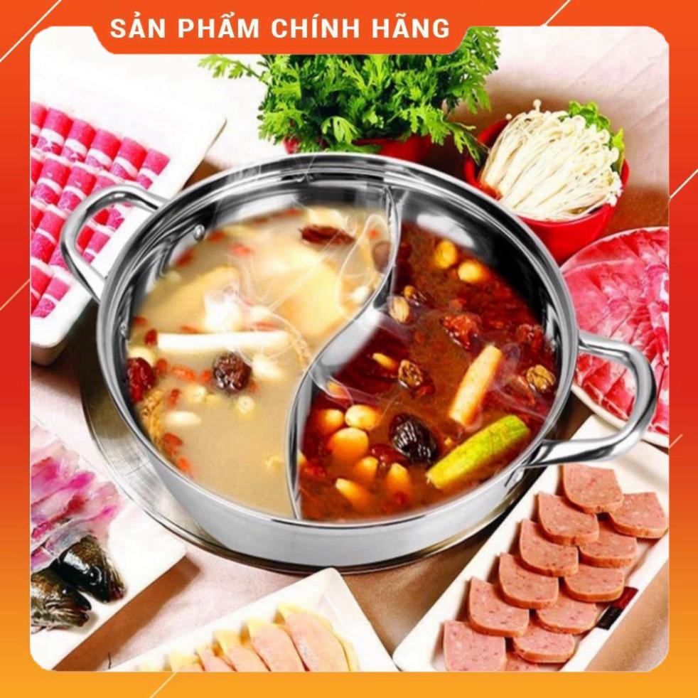Nồi lẩu 2 ngăn 30cm, nấu được bếp từ nhé có nắp kính |