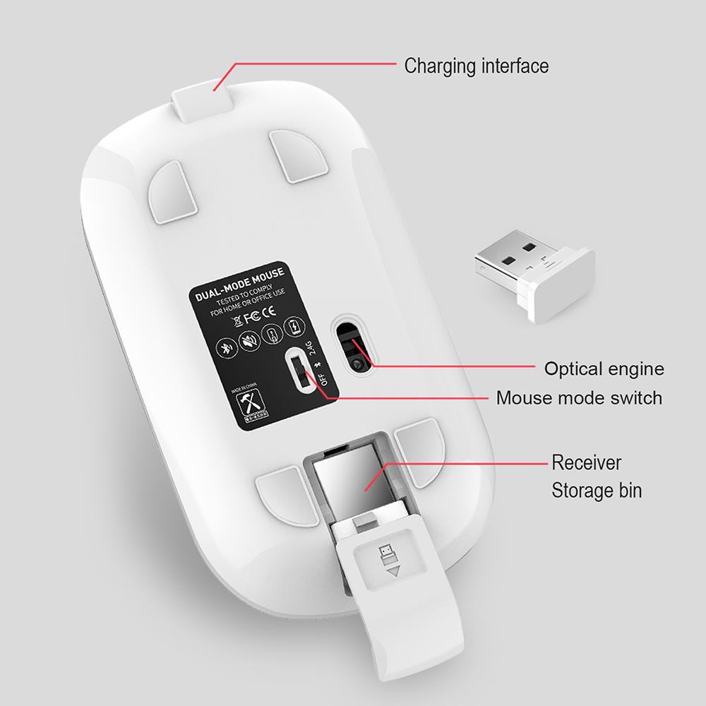Chuột không dây HXSJ M50 Chế độ kép 2.4G dùng trong văn phòng với DPI có thể điều chỉnh cho máy tính xách tay PC - Màu bạc