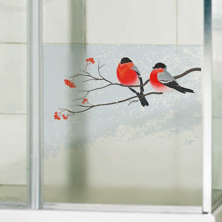 Decal trang trí kính cao cấp hai chú chim
