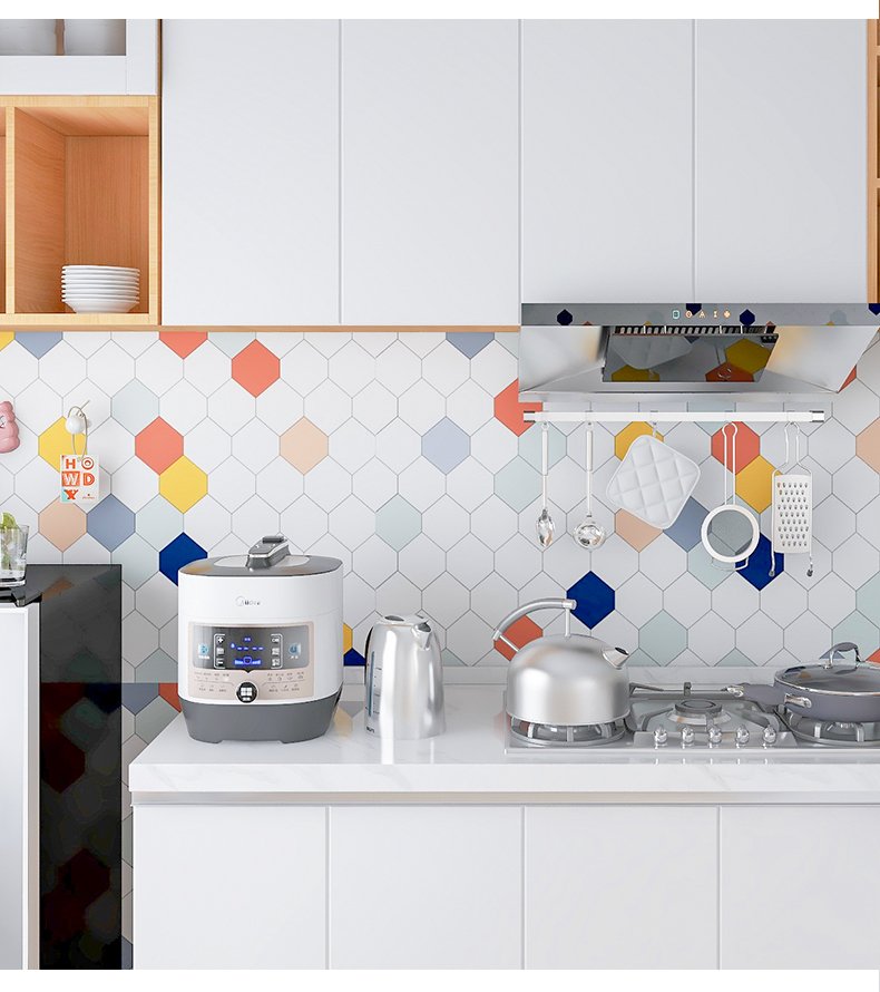 Decal dán bếp ô họa tiết lục giác sắc màu - lau chùi dễ dàng