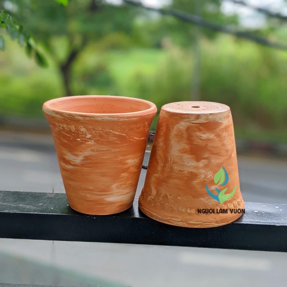 Chậu đất nung kiểu ly rèm họa tiết marble trồng hoa tết, trồng cây trang trí size 14x15cm - Người Làm Vườn