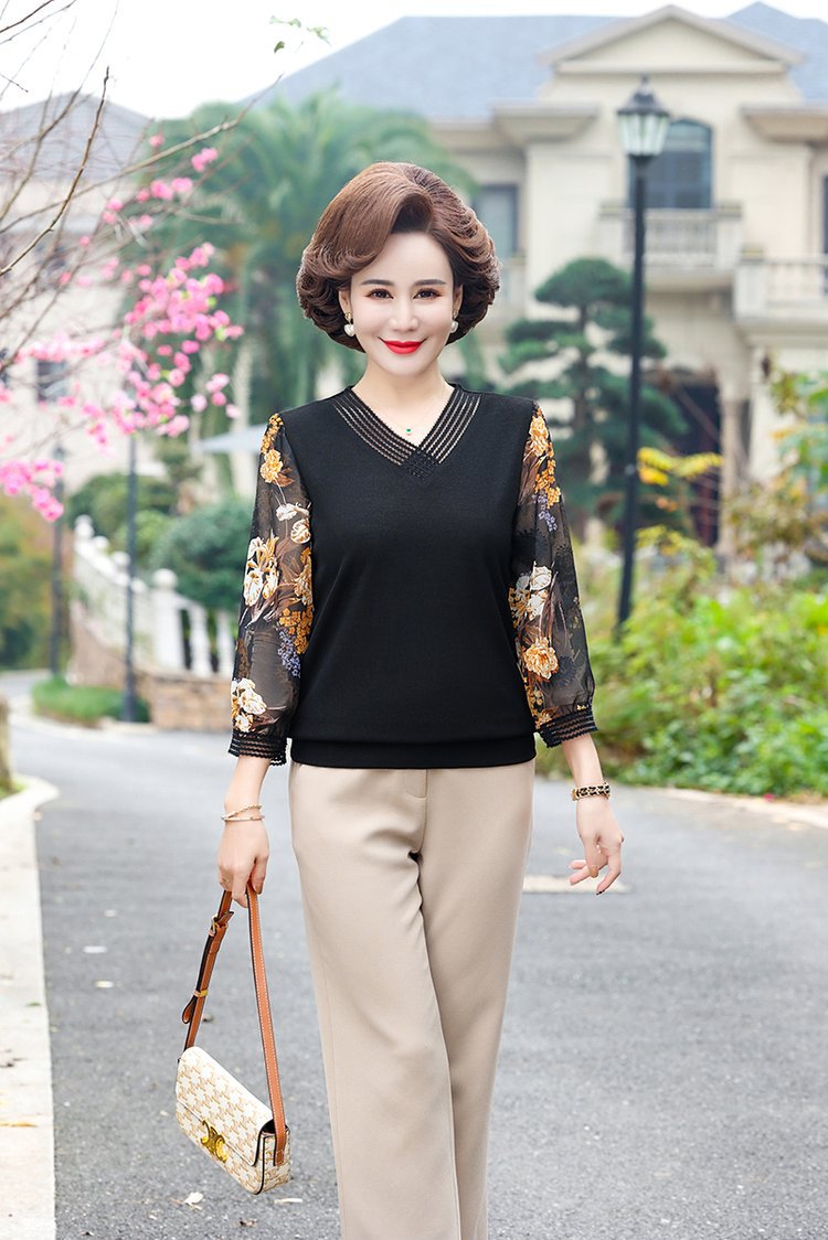 Áo Thun Nữ Trung Niên Tay Voan Cổ V SM114- Hàng Quảng Châu Cao Cấp