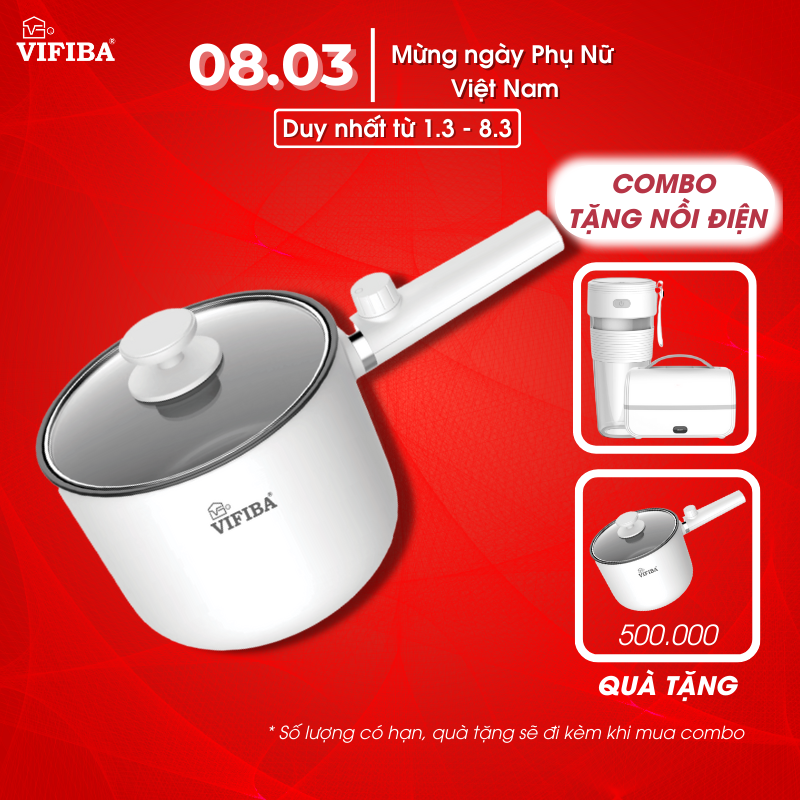 Nồi điện đa năng 2in1 Hàng Chính Hãng VIFIBA 2 cấp độ, chống dính tay cầm dài - Nấu, Chiên, Xào, Luộc